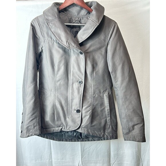 NAU Womens S Goose Down Feather Gray Canvas Collared Zipped Jacket